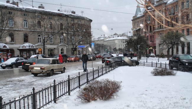 Жители Львова «порадовались» первому снегопаду