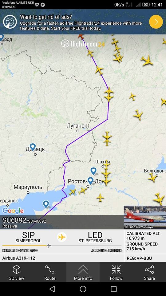 Гай повідомив про дивний політ над Донбасом російського літака, що зник з радарів