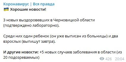 «Подтверждено лабораторно»: В Черновцах двое взрослых и ребенок выздоровели от коронавируса – источник «Подтверждено лабораторно»: В Черновцах двое взрослых и ребенок выздоровели от коронавируса – источник