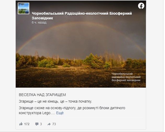  «Пепелище – это не конец, это – точка начала»: в сети опубликовали фото радуги над обгоревшей Чернобыльской зоной 