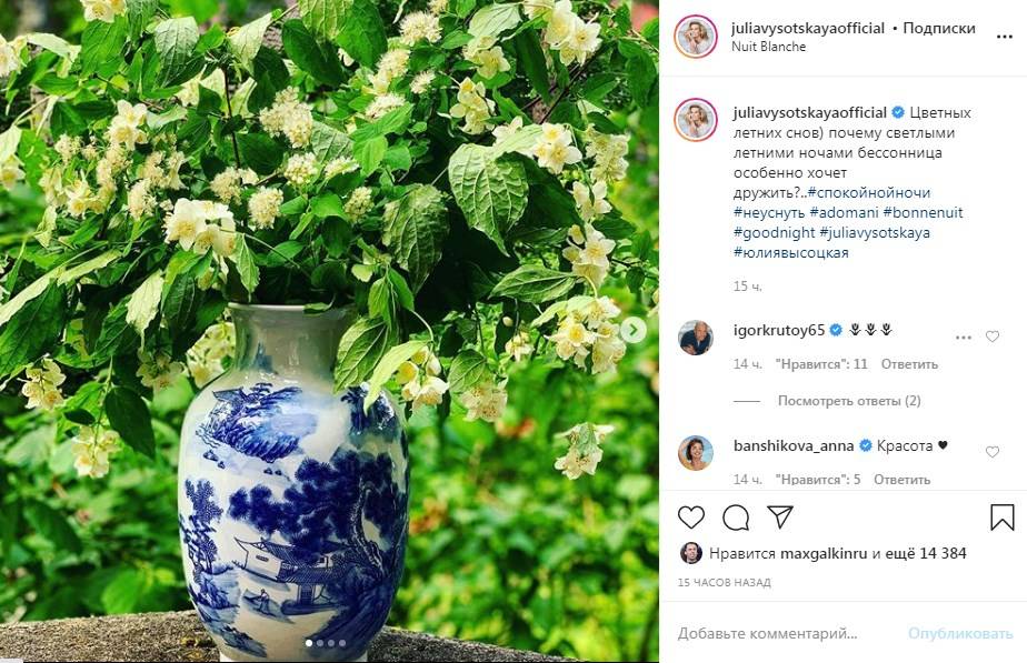 «У вас превосходный вкус»: Юлия Высоцкая показала, как украсила свой дом летними цветами, признавшись, что страдает от бессонницы 
