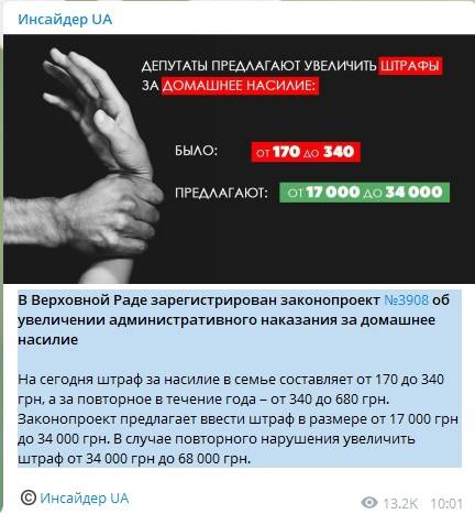 «Совершил акт насилия в семье? – Заплатишь от 17 до 68 тысяч»: В Украине стремительно развивается программа по борьбе с домашним насилием. В Раду внесен документ 