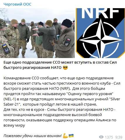 «Слава Украине! Удачи воинам!»: Очередное подразделение ССО может вступить в состав сил быстрого реагирования НАТО – ресурс