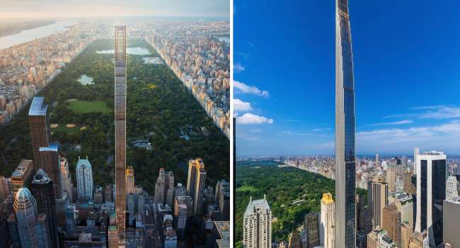 Как выглядит самый тонкий небоскреб в мире в Нью-Йорке: цены на роскошные апартаменты там стартуют от $16 млн